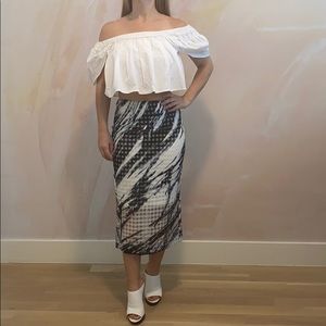 Blue and White Pencil Midi Skirt